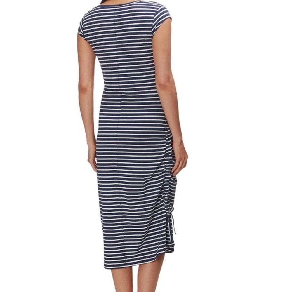 Toad&Co Organic Cotton Samba Muse Navy/White Striped Dress w Side Cinch, Pocket - Picture 7 of 13
